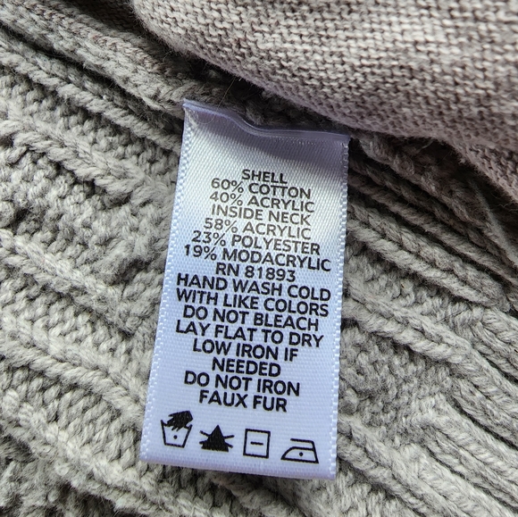 Y2K Liz Claiborne Cable Knit Faux Fur Collar Full Zip Vest - Picture 7 of 9